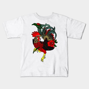 Red Rose Rooster Kids T-Shirt